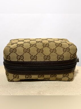 Gucci GG Monogram Canvas Cosmetics Bag- Beige Brown